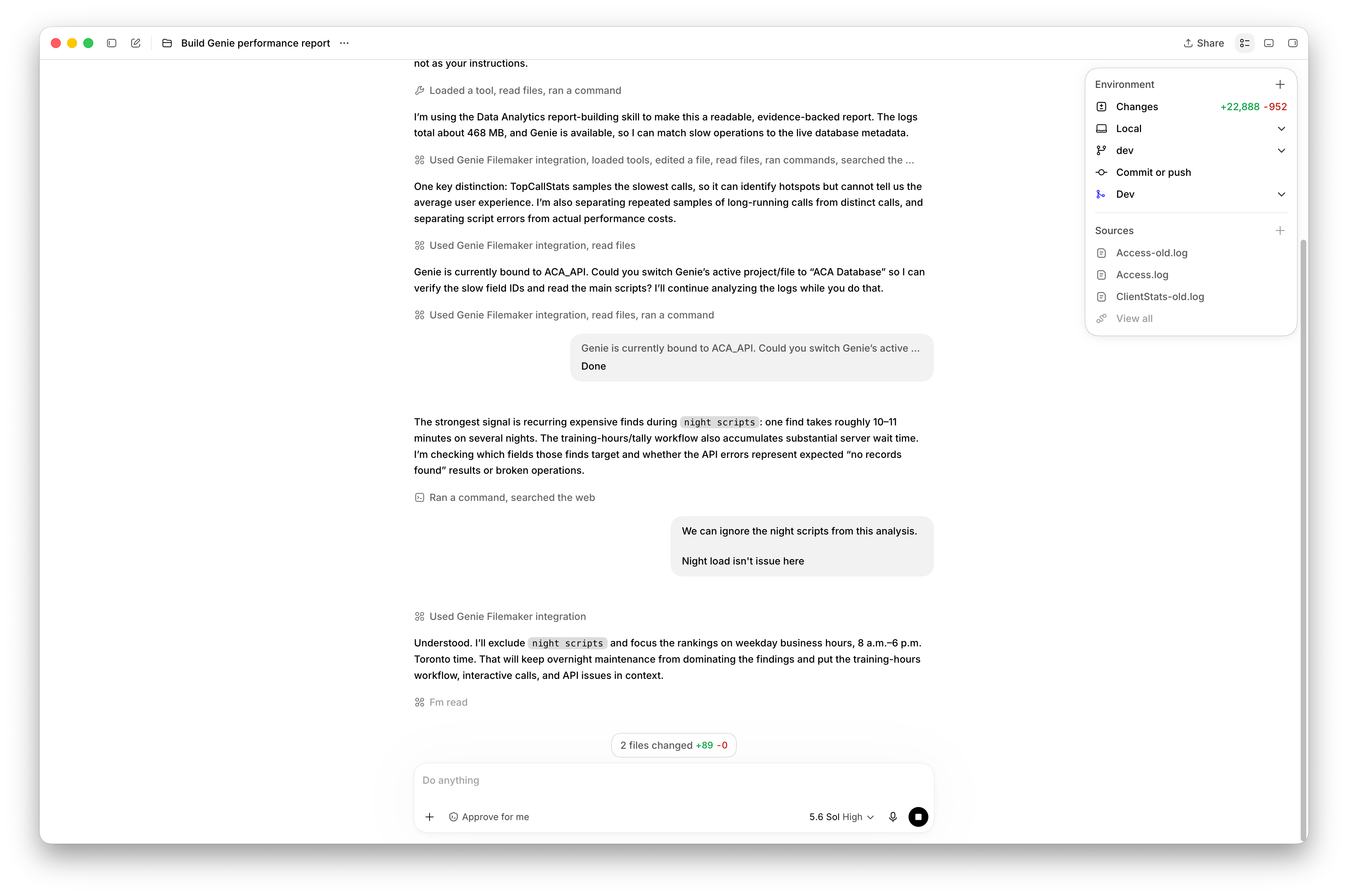 Une demande recentre l’analyse sur les heures de travail et exclut les scripts de nuit.
