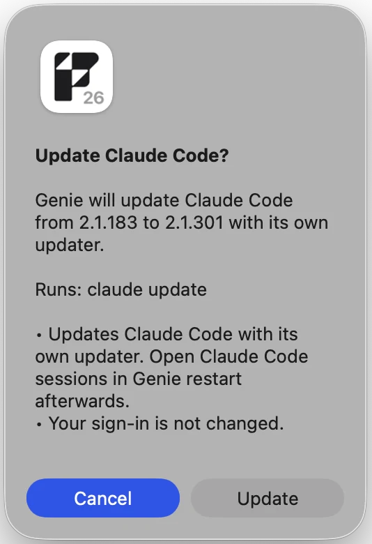 The update confirmation
