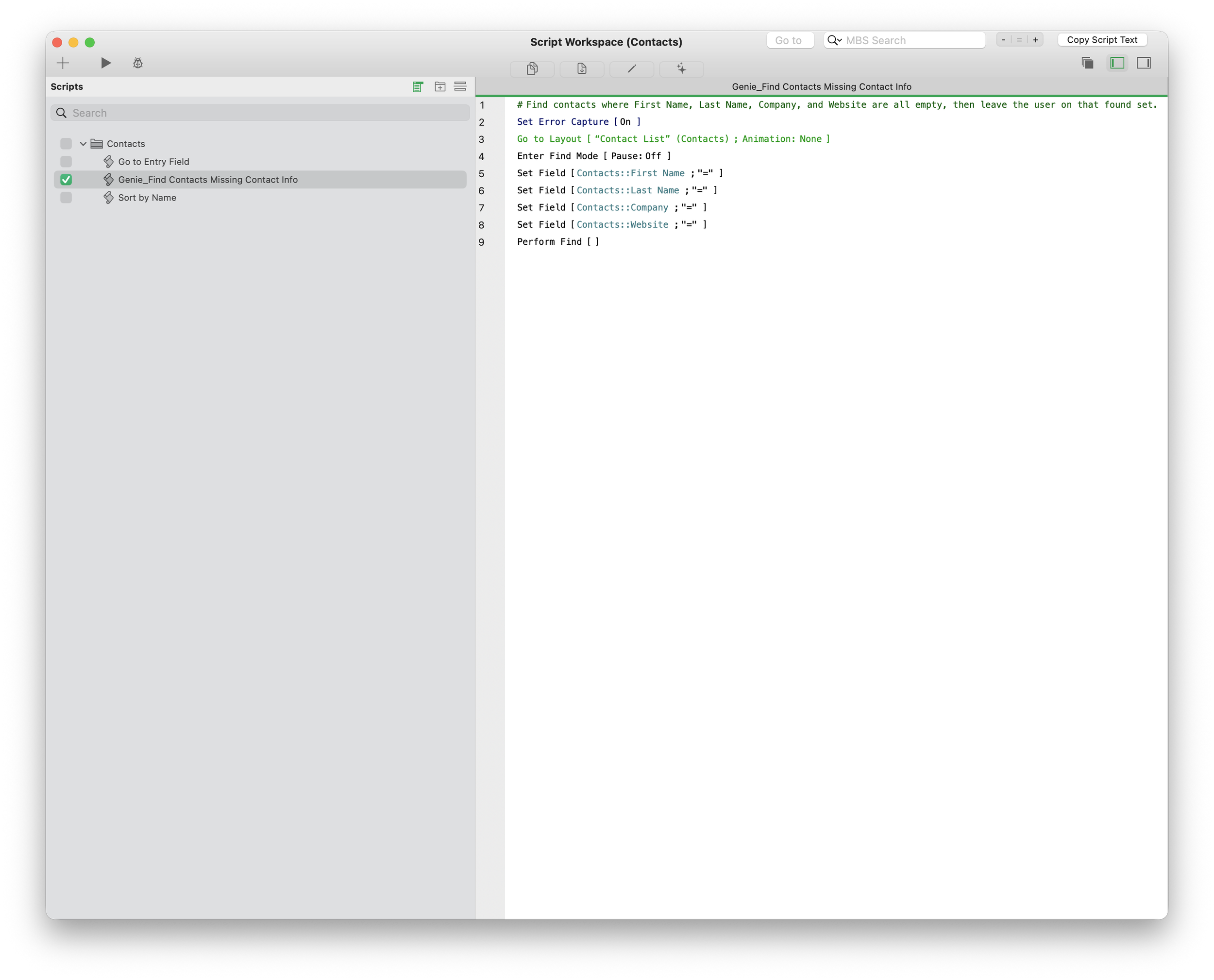 The new created script is applied in your Script Workspace.
