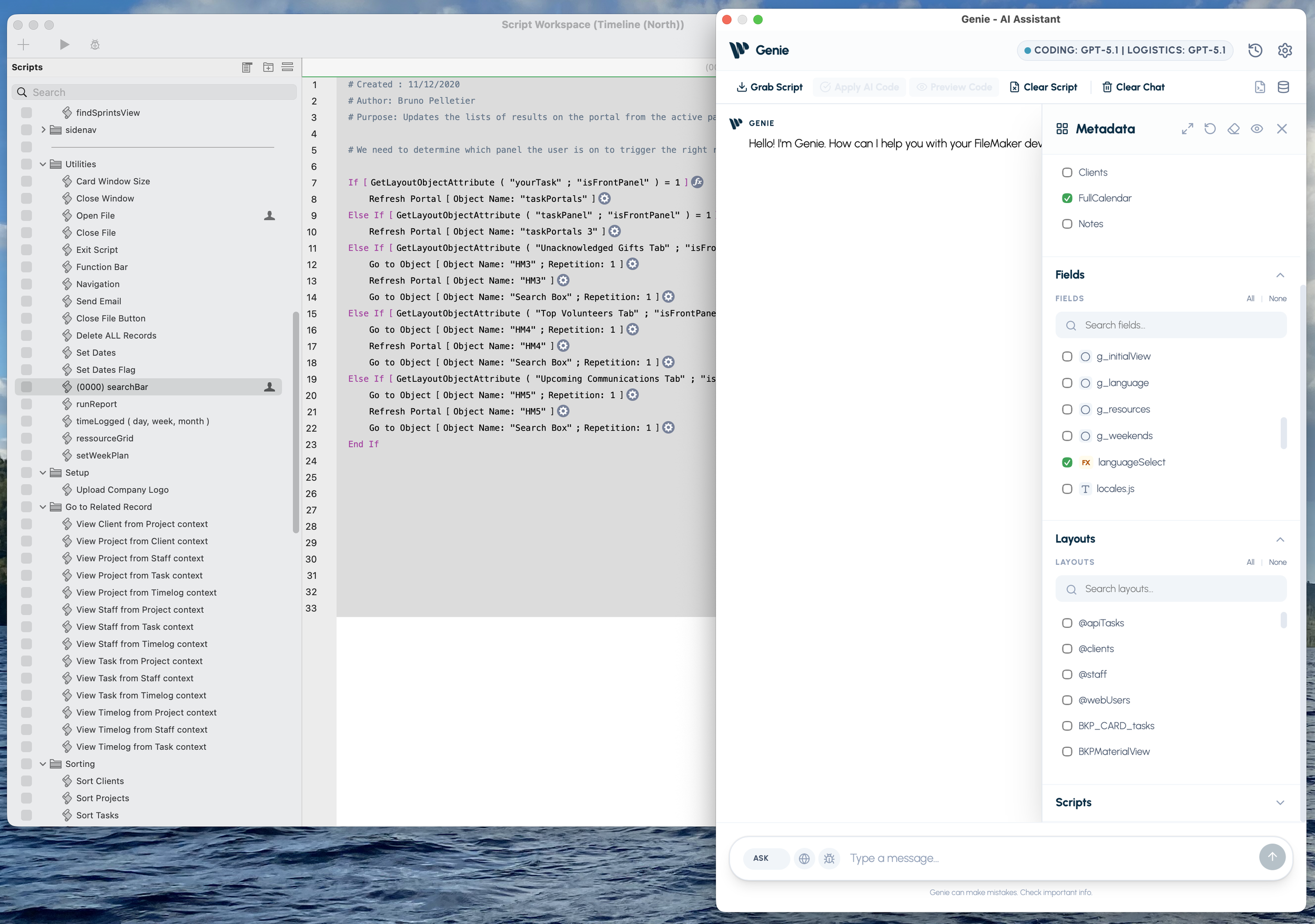 Genie in action inside the FileMaker workflow.
